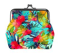 Porte-monnaie vintage avec feuilles bleues tropicales, Comme indiqué sur la photo, Taille unique, Organiseur de sac
