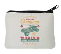 Porte-monnaie vintage en néoprène Motif voiture de course Born to Race Blanc 10 x 11 cm
