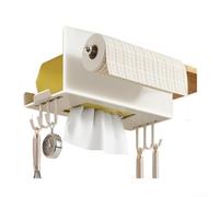 Porte-mouchoirs de cuisine avec fixation murale sans perçage, tige avant amovible et crochet latéral pour serviettes en papier (avec crochets, blanc)
