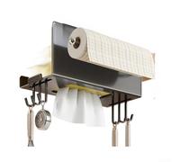 Porte-mouchoirs de cuisine avec support mural sans perçage, tige avant amovible et crochet latéral pour serviettes en papier (avec crochets, gris)