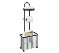 Porte-mouchoirs moderne pour salle de bain avec étagère intégrée pour tablettes et téléphones, panier métallique pour rouleaux de rechange, pieds réglables pour un placement stable sur différentes