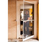 Porte Moustiquaire Cadre Aluminium 215x100cm-Réglable avec Poignée et Panneau de Renfort-Protection Contre Les Insectes-Installation