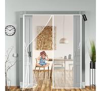 Porte moustiquaire magnétique,Rideaux Toile Insect Ecran 110 x 190 cm Anti Insecte Mouche Moustique Fermeture Automatique Rideau Anti Mouche sans Percer pour balcon patio Pliable - Blanc