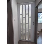Porte moustiquaire rétractable en accordéon - Porte d'intimité pliable en PVC blanc avec verre acrylique dépoli pour porte de séparation coulissante (203 x 203 cm)
