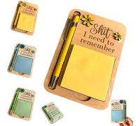 Porte-notes adhésif « Les trucs que je dois me rappeler », porte-notes en bois de qualité supérieure avec bloc-notes et stylo, notes autocollantes, fournitures de bureau amusantes (Yellow)