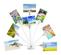 Porte-notes et photo en métal avec pinces en fleur de cerisier, 8 pinces à fleurs, base blanche, debout à 26 cm, cadeau idéal pour étudiants et collègues de travail