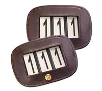 Porte-numéro SUNRIDE pour Chevaux - avec numéros de départ - 1 Paire - Cuir véritable - avec Bouton-Pression et épingle de sécurité (Marron)