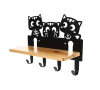 Porte-objets Mural Chat en Métal et Bois, Crochet Décoratif Noir | Étagère Murale Compacte, pour Clés, Chapeaux et Serviettes, Style Simple, Gain de Place