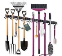 Porte-outils pour balais et jardin - 5 crochets et 4 pinces - Rangement mural pour garage