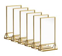 Porte-panneaux en or Acrylique 10x15cm, 4x6'' Cadres d'images Claires avec Bordures Dorées et Support Vertical, Support de Menu de Table Double Face pour les Numéros de Table de Mariage, Lot de 6
