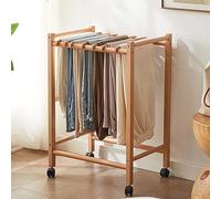 Porte-Pantalons à roulettes en Bois Massif - Organisateur de Placard au Sol avec roulettes, Porte-vêtements en métal autoportant pour Chambre/buanderie - Porte-écharpe, cintres pour Jupes (c
