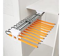 Porte-pantalons rétractable et coulissant, tringle de rangement extensible avec bras de 11/22, double rail de guidage silencieux, organiseur de garde-robe à montage supérieur, orange élégant