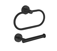 Porte-Papier/Anneau Porte-Serviettes perforé, Eolax Perforated Black Bathroom Hardware Accessories, Stainless Steel Perforated Roll Holder and Hand Towel Holder, Wall Mounted, 2 Pieces