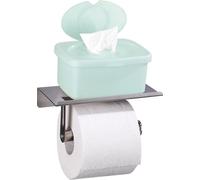 Porte-papier hygiénique avec étagère, acier inoxydable, 9,5 x 18 x 7,5 cm, argenté