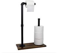 Porte-Papier hygiénique sur Pied rétro, Porte-Rouleau de Papier Toilette Noir Mat, Porte-Rouleau de Papier Toilette de Style Industriel pour Rouleaux de Rechange et Rangement intégré