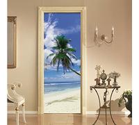 Porte Papier peint 3D Plage Mer L90 x H210cm Porte Stickers Auto-adhésif pour porte intérieure bureau chambre à coucher salon salle de bain