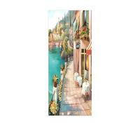 Porte Papier peint 3D Ville portuaire L83 x H204cm Porte Stickers Auto-adhésif pour porte intérieure bureau chambre à coucher salon salle de bain