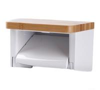 Porte-papier pour salle de bain sans perçage Blanc | Bois naturel, étagère de rangement intégrée, s'adapte aux rouleaux standard, finition blanche moderne