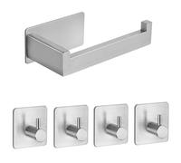 Porte-Papier Toilette Autocollant sans perçage Porte-Rouleau Papier Toilette en Acier Inoxydable avec 4 Crochets adhésifs Crochet Porte-Serviette WC Cadre Porte-Papier Cuisine Salle de Bain Blanc