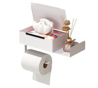 Porte-papier toilette avec boîte à lingettes humides, porte-rouleau de papier toilette, sans perçage, porte-papier toilette avec étagère pour salle de bain (blanc)