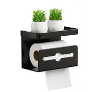 Porte-papier toilette avec étagère, double compte, acier au carbone mat noir ou perçage, deux méthodes d'installation