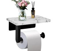 Porte-Papier Toilette avec étagère en marbre Naturel pour Salle de Bain et Salle de Bain, Support Mural adapté pour Grand Rouleau de Papier Toilette (Petit Format 17 x 10,9 cm, Noir Mat)