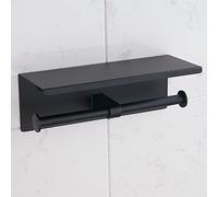 Porte-Papier Toilette avec étagère - Noir Mat - Double tête - Support Mural en Acier Inoxydable 304 pour Salle de Bain