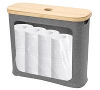 Porte-papier toilette avec fenêtre - Grand panier à papier toilette pour 12 rouleaux de papier toilette - 43 x 17 x 37 cm - Avec couvercle en bambou - Boîte de rangement pliable pour ustensiles de