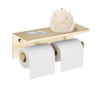 Porte-papier toilette double pour smartphone avec étagère dorée brossée, en acier inoxydable SUS 304 à double tête pour salle de bain - Support de rangement mural en tissu (or brossé) YIGUANXIN