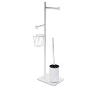 Porte-papier toilette en acier inoxydable - Avec brosse WC - Chromé - Avec porte-brosse WC et panier de rangement - 20 x 16 x 68,5 cm - Argenté
