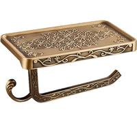Porte-papier toilette en laiton antique avec étagère, support mural en aluminium avec rangement pour téléphone portable et crochet, support de papier toilette de salle de bain, style moderne et