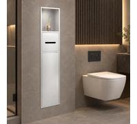 Porte Papier Toilette Encastrable, Armoire de Salle de Bain avec Rangement | Distributeur de papier WC, niche murale avec étagère, porte à pression et rangement caché pour brosse