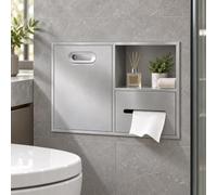 Porte papier toilette encastré, niche inox 304 avec poubelle intégrée | Module 3-en-1 avec distributeur, bac amovible et étagère ouverte pour organiser la salle de bain