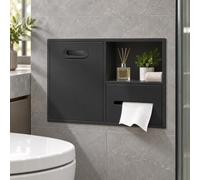 Porte papier toilette encastré, niche inox 304 avec poubelle intégrée | Module 3-en-1 avec distributeur, bac amovible et étagère ouverte pour organiser la salle de bain