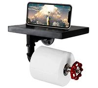 Porte-papier toilette Étagère murale décorative - Style industriel - Tuyau en acier - Avec étagère en bois pour décoration de salle de bain