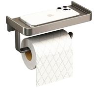 Porte Papier Toilette Mural avec Support - Porte Rouleau WC Gris Anthracite Mat - Installation sans Percage ou Vis (Adhésif Fort Inclus) - Dérouleur Anti-Chute, Multifonction pour Salle de Bain, WC