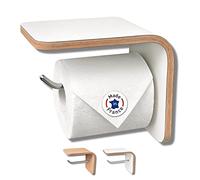Porte Papier Toilette Mural en Bois Blanc avec Tablette - Fabriqué en France - Dérouleur Rouleau PQ avec Support étagère - Dévidoir Original WC