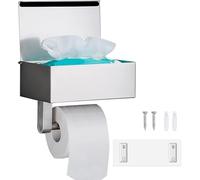 Porte Papier Toilette Mural, GUIGUZI Porte Papier Toilette sans Perçage avec Étagères et Boîte à Lingettes Humides, Argent Porte Rouleau Papier Toilette Auto-adhésif pour Toilettes et Cuisines