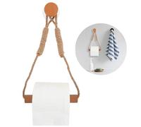 Porte Papier Toilette Mural, Support Papier Toilette, Porte-Papier Salle de Bain Toilette Corde en Bois Anneau De Serviette, Derouleur Papier Toilette Murale Corde pour Salle de Bain et Cuisine, 16 cm