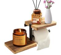 Porte-papier toilette : PRITOK double surface de rangement avec étagère avec 2, design en bois naturel pour un rangement efficace du papier toilette pour salle de bain