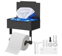 Porte-papier toilette sans perçage avec boîte à lingettes humides - 2 méthodes de montage - Noir mat - 3 en 1 - Multifonction - En acier inoxydable - Autocollant pour mouchoirs de salle de bain (noir)