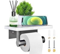 Porte Papier Toilette sans Perçage en Aluminium, Porte Rouleau Papier Toilette en marbre avec étagère, Support Papier Toilette Mural, Porte-Papier Mural pour Salle de Bain, Cuisine, Noir (Blanc)