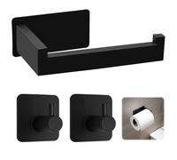 Porte Papier Toilette sans Percer en Acier Inoxydable, Support Papier WC Auto-Adhésif Murale avec 2 Crochets Porte Serviettes, Dérouleur Murale pour Salle de Bain et Cuisine (Noir)
