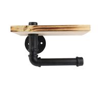 Porte Papier Toilettes, fer à repasser Pipe à eau étagères avec planche en bois rétro Tube fer vintage industriel Porte rouleau de p