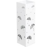 Porte-parapluie carré en acier avec 4 crochets, plateau d'égouttement amovible et coussinets antidérapants, organiseur de parapluie creux blanc pour couloir, maison et bureau (blanc)