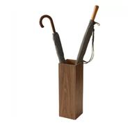 Porte-parapluie carré en bois avec bac à eau amovible - Support universel pour parapluie d'entrée, couleur noyer (16 x 16 x 50 cm)