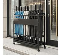 Porte-parapluie commercial en métal avec plateau d'égouttement amovible, grande capacité, porte-parapluie roulant durable pour entrée et bureau, noir, 40 x 20 x 70 cm