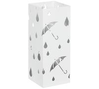 Porte-parapluie design - support à parapluie H. 41 cm - 4 crochets, bac à eau - acier blanc