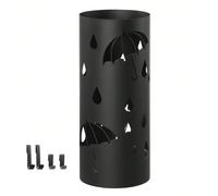 Porte-parapluie Design, Support à Parapluie, Rond, en Métal, avec 4 Crochets, Bac de Récupération d'Eau Amovible, 17 x 41 cm (Ø x H), pour Entrée, Couloir, Noir La pluie s'arrête ici : Ne mouillez pas