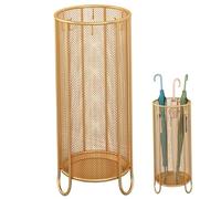 Porte-parapluie en maille de fer antirouille de 25,4 x 53,3 cm avec bac à eau, élégant support de canne doré pour la maison, le bureau, l'hôtel